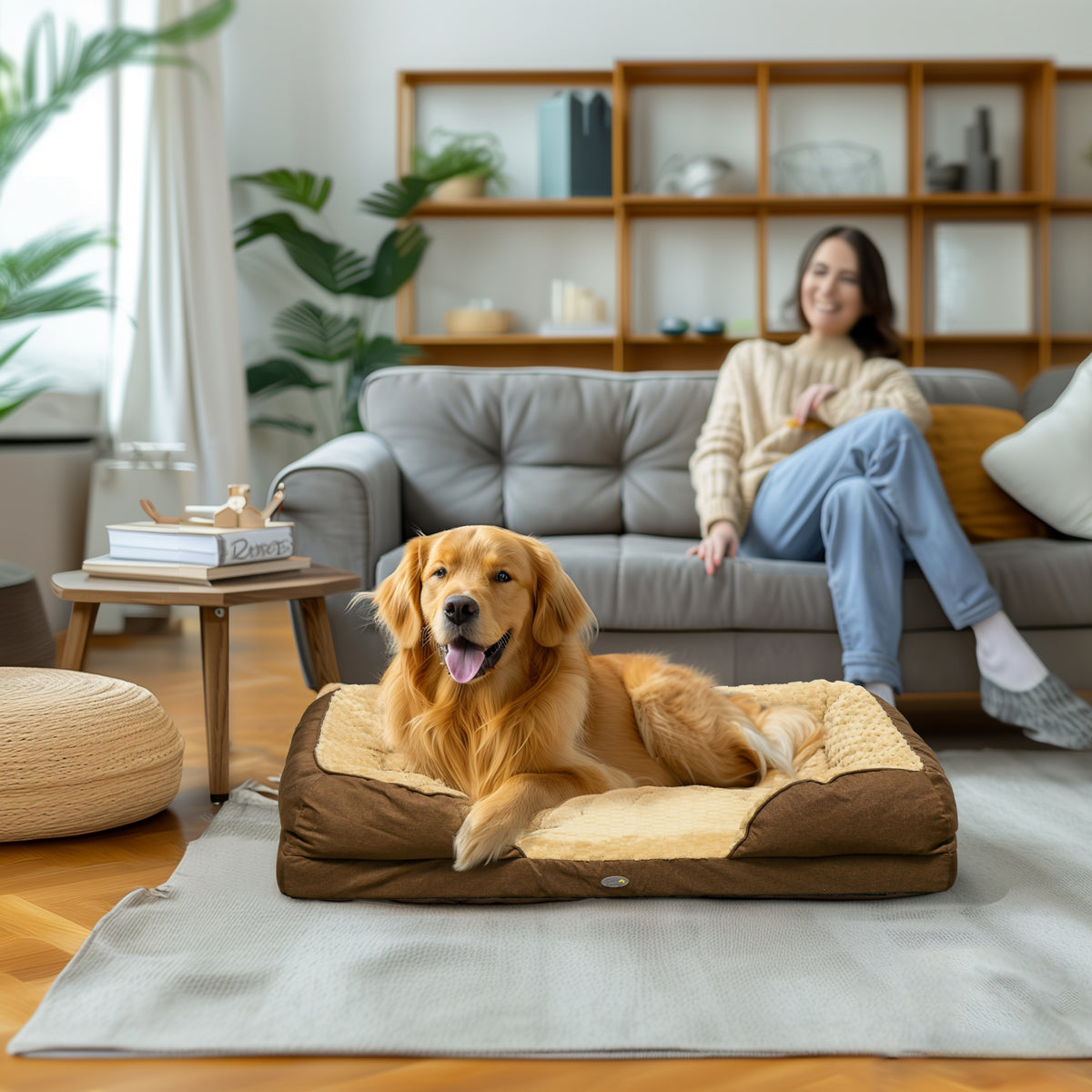 Anti-Anxiety Calming Dog Bed Pet Mattress W/ Removable Cover, Anti-Slip Bottom, For Large Dogs, 120L X 80W X 22Hcm - Brown