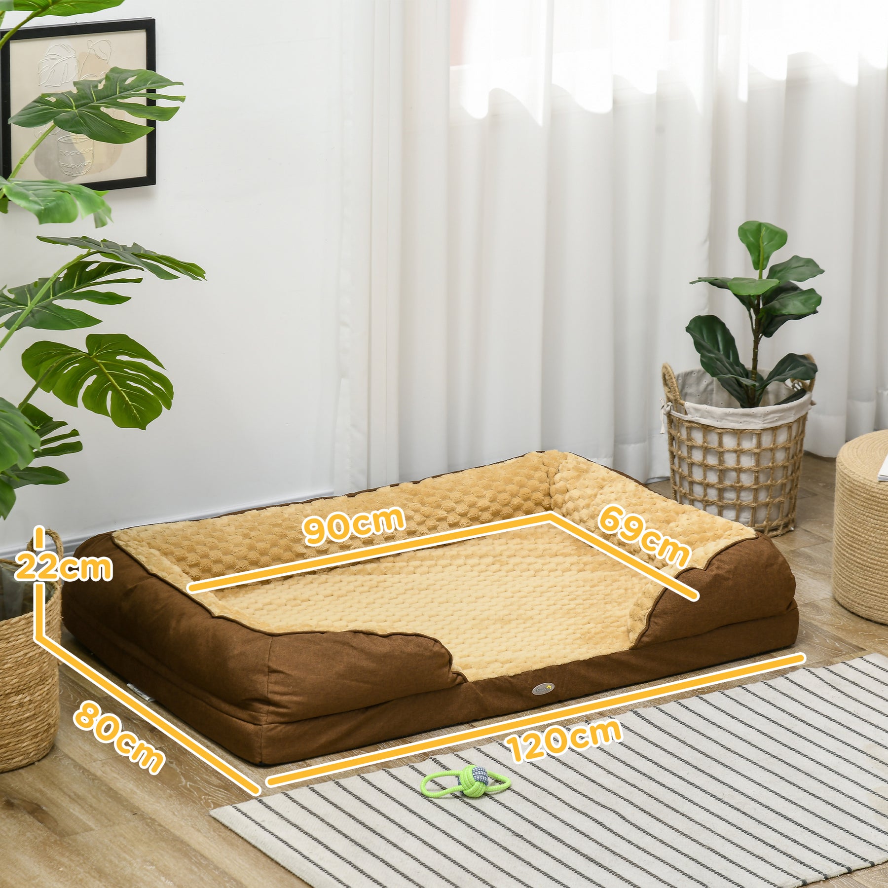 Anti-Anxiety Calming Dog Bed Pet Mattress W/ Removable Cover, Anti-Slip Bottom, For Large Dogs, 120L X 80W X 22Hcm - Brown